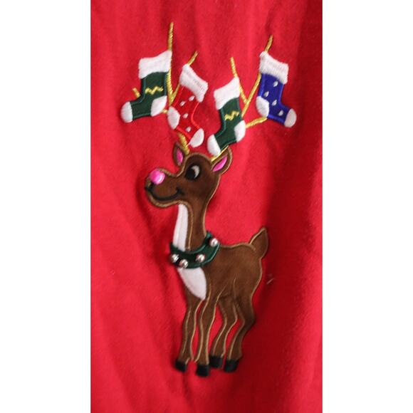 Vintage Y2K Red Christmas Sweater Top Cotton Embroidered Reindeer Plus 2X Retro - Picture 4 of 8